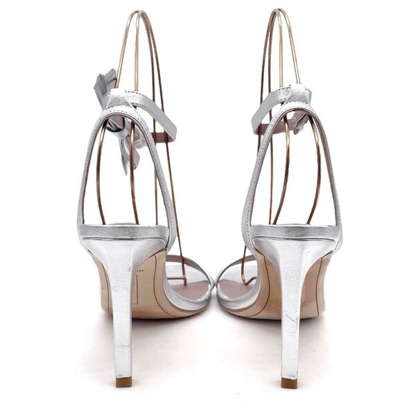 Deltan Miranda Leather Ankle Bow Strappy Dress Sandals Metallic Silver Size 9.5 - Picture 10 of 15